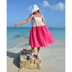 Paper London Laura colorblock midi dress size 6 strawberry daiquiri resort